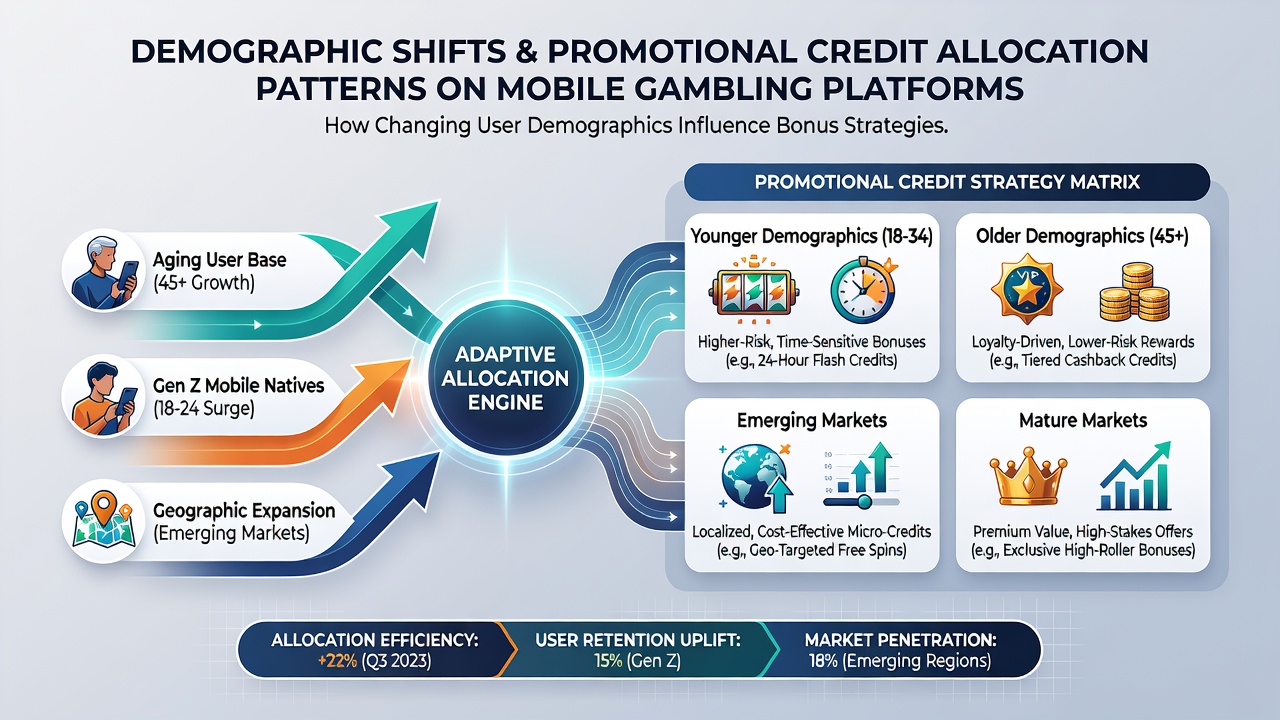 Analytics dashboard displaying demographic breakdowns of promotional credit redemptions on mobile gambling platforms